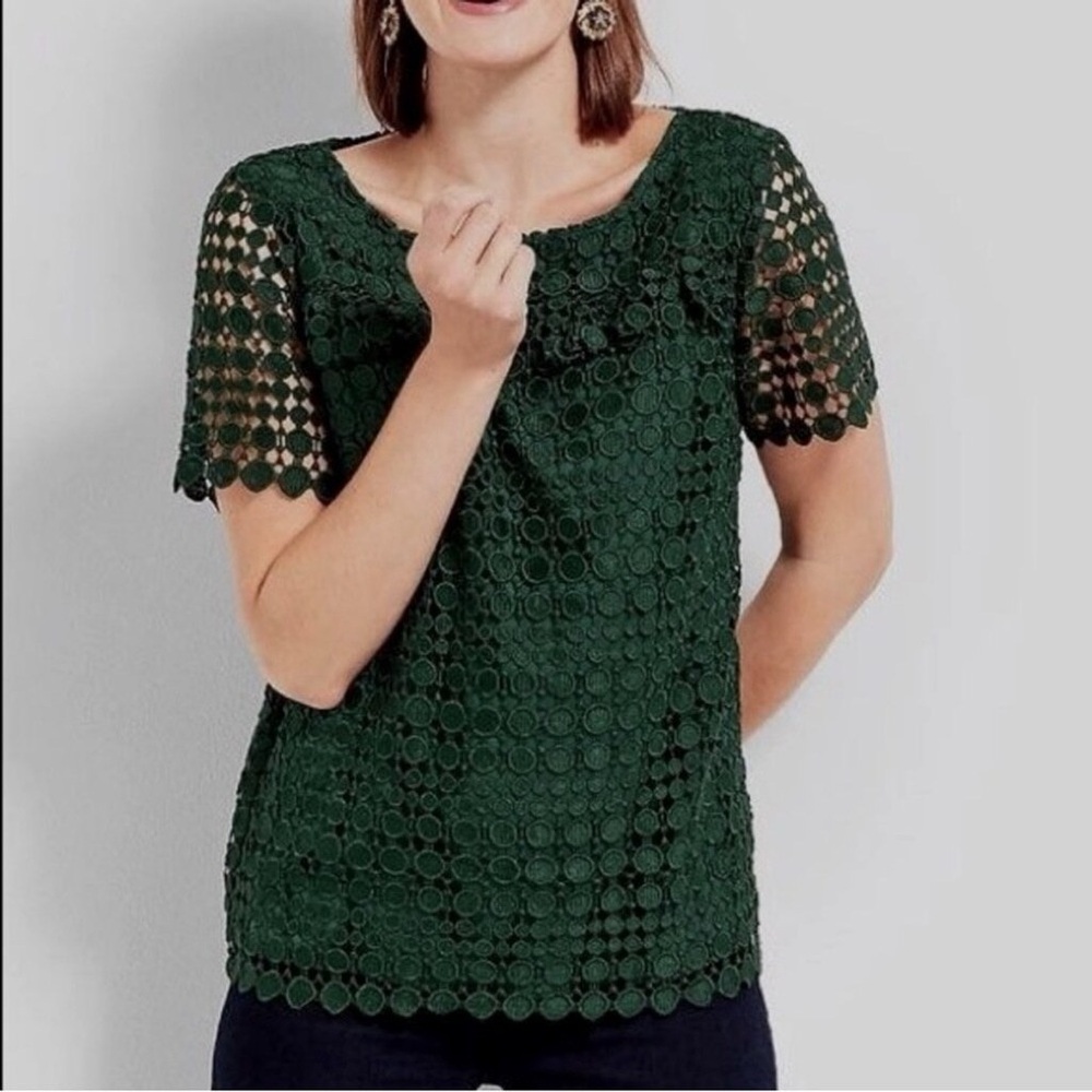 Talbots RSVP Lined Hunter Green Lace Blouse
